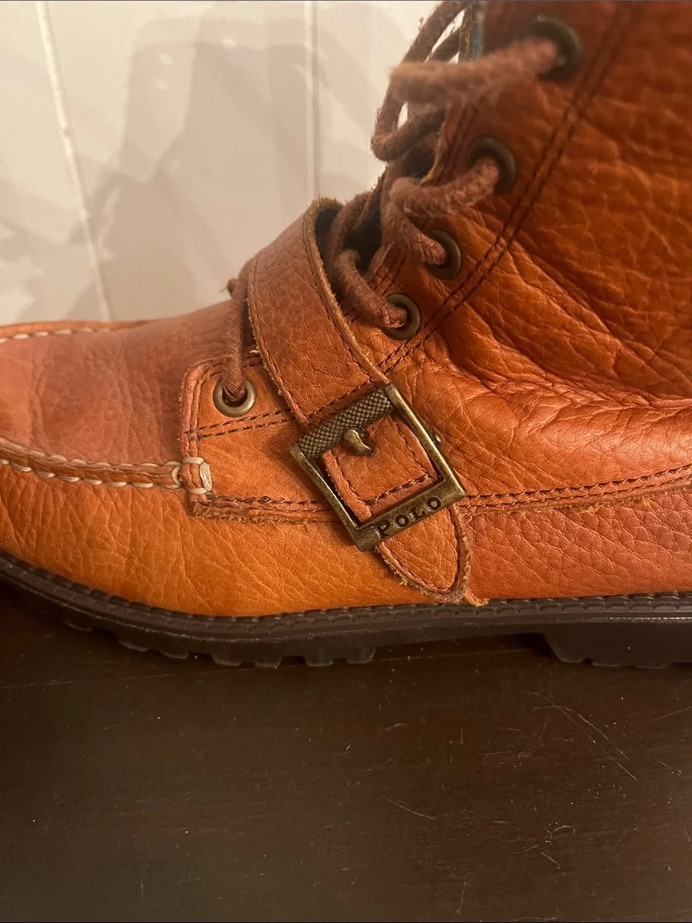 Polo by Ralph Lauren Cognac Brown Leather Ranger Lace-Up Boots